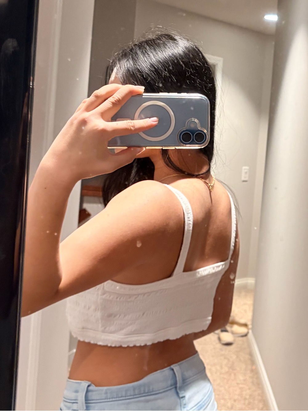 American Eagle White Smocked Crop Top - Picture 2 of 4